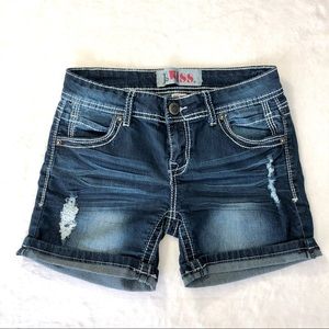 1st Kiss Denim Midi Jean Shorts Lightly Distressed cuffed size 5
